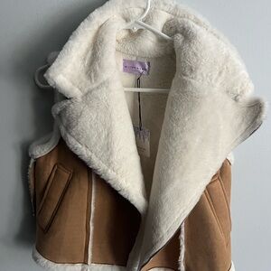 White and Brown Faux Fur Vest